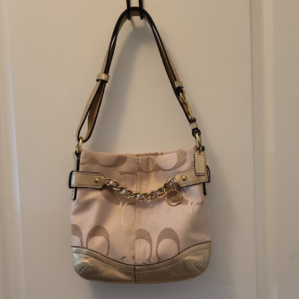 Coach Tan and Gold Shoulder Bag 19820